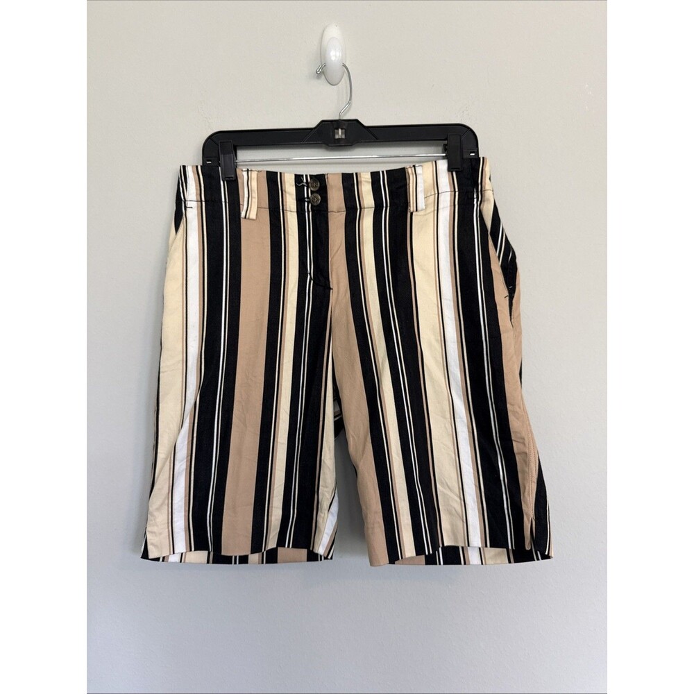 Ladies Loudmouth Bermuda Golf Shorts Vertical Stripes Black Tan Size 8